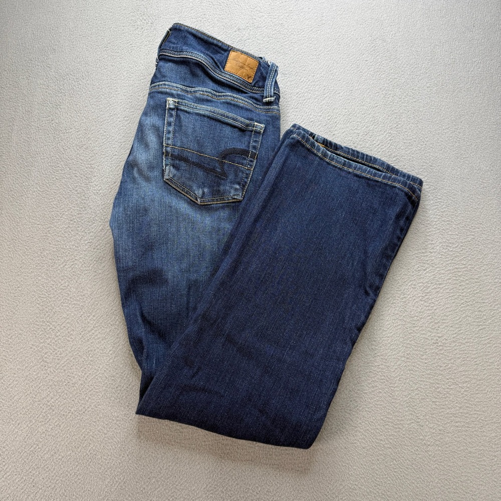 American Eagle Slim Boot Jeans Womens 4 Short Blue Cotton Blend Stretch Denim